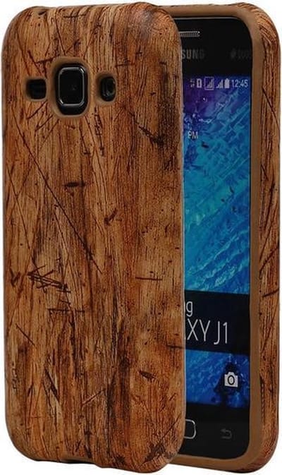 Licht Bruin Hout TPU Cover Case voor Samsung Galaxy J1 2015 Hoesje