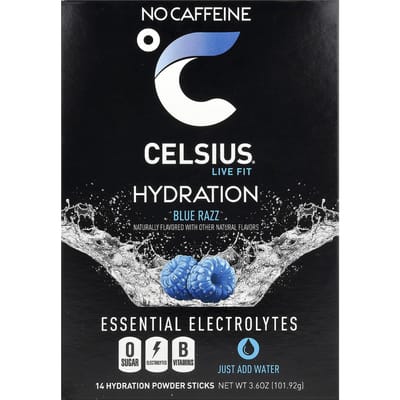 Live Fit, Hydratatie, Essentiële Elektrolyten, Cafeïnevrij, Blauwe Framboos, Hydratatie Poedersticks 14 Stuks, 7.28G (0,26 oz) Elk