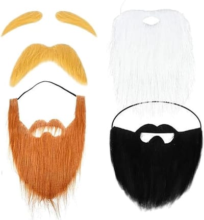 Set van 4 Nep Snorren en Wenkbrauwen - Realistische Plakbare Snor en Baard voor Halloween, Cosplay en Feestkostuums