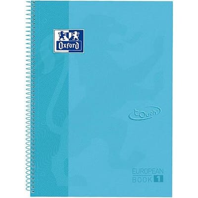 Oxford School Europeanbook - notitieboek - gekleurde rand - A4+ - ruit 5mm - 80 vel - 4 gaats - hardcover - pastel blauw