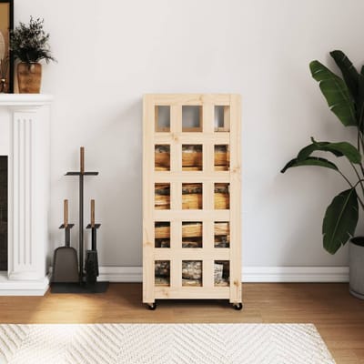 vidaXL - Houtblokhouder - met - wielen - 40x49x110 - cm - massief - grenenhout
