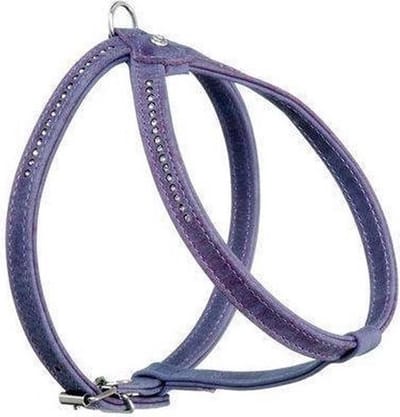 KARLIE Buffalo Denim Harnas / Hondentuigje - Echt Leder - Strass steentjes - S-M - Breedte: 16 mm - Borstomtrek: 45 - 52 cm (GELIEVE VOORAF BESTELLEN OPMETEN)
