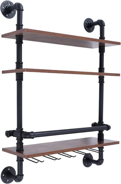Wijnrek wandgemonteerd, 3-laags wijnflessenhouder voor wijnkelders, bars en opslagruimtes, 61 x 20 x 89 cm