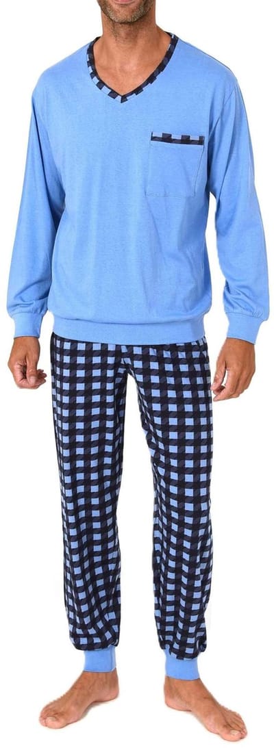 Normann herenpyjama met lange mouwen en geruite pyjamabroek van jersey
