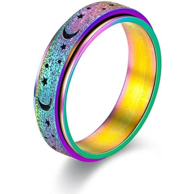 Mode Regenboog Maan Ster Angst Ringen voor Vrouwen Mannen Rvs Fidget Ring Anti Angst Ring Stress Spinner Ring 11 yellow