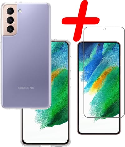 Hoesje Met Screenprotector - Geschikt voor Samsung Galaxy S21 FE - Sterk & Shockproof - Back Cover - Siliconen Case - Telefoon Hoes - Transparant