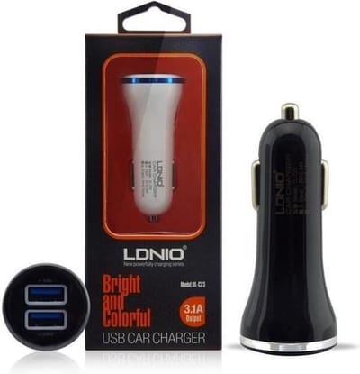 LDNIO C23 Wit 2 USB Port Autolader 3.1A met 1 Meter Geschikt voor: USB Kabel Geschikt voor: iPhone 3G 3GS 4 4S iPod touch 3 4