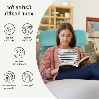 XL Bedbank Leeskussen met Verwijderbare Nekrol, Ideaal Rugkussen voor Volwassenen met Geheugenfoam voor Comfortabel Lezen, Werken en Ontspannen (Blauw)