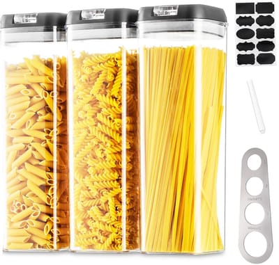 Dailygoods- Opbergdozen Luchtdicht - Set van 3 - Stapelbaar - Transparant - Voor Pasta/Muesli - BPA-vrij - Afdichtingsmechanisme - Voedselcontainers