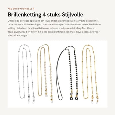 Dailygoods- Brillenketting 4 Stuks - Gouden/Parel Brillenkoord - Zonnebrilband - Antislip - 65cm - Geschikt voor Zonnebrillen/Leesbrillen - Brilband