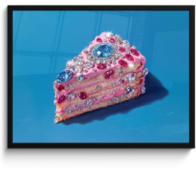 Poster in lijst - Fotolijst 80x60 cm - Posters - Taart - Edelstenen - Glitters - Roze - Posterlijst zwart - Decoratie - Wanddecoratie woonkamer - Muurdecoratie slaapkamer