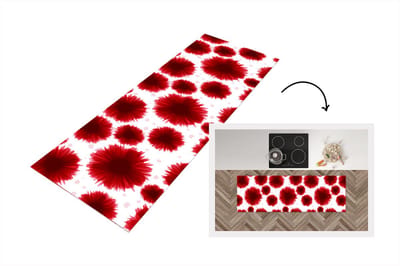 Keukenloper - Loper keuken - Aquarelverf - Rood - Bloemen - 150x50 cm - Keukenloper vinyl