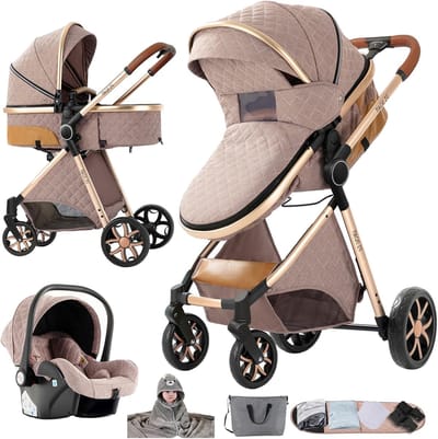 Kinderwagen Reis Systeem - 3-in-1 Kinderwagen - Veilig Vervoer - Lichtgewicht Aluminium Frame - Vanaf Geboorte - Khaki