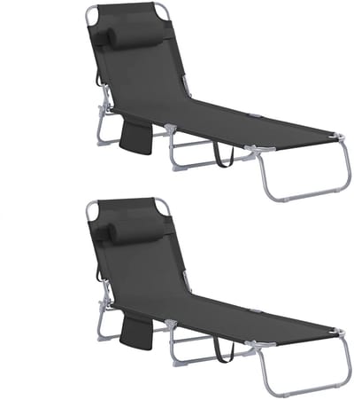 VIEMAE Ligstoel tuin - Ligbed tuin - Ligstoelen 2 stuks - Ligstoel verstelbaar - Set van 2 - Met kussen - Opvouwbaar - Zwart