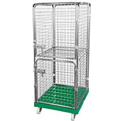 Rolcontainer 1600 met gesloten wanden - antidiefstal - kunststof rolplaat - 2 zijwandenverkeersgroen RAL 6024