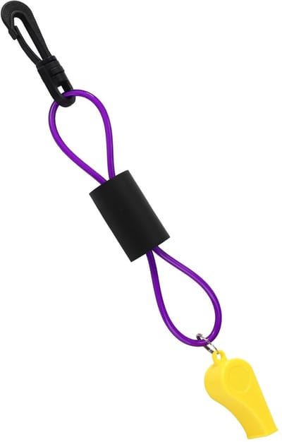 Dailygoods- Bootfluitje Luid Klinkend - Noodaccessoire voor Varen - Fluitje met Koord - Kamperen/Wandelen - Reddingssignalering - Kleur: Geel/Paarse Lanyard - Veiligheidsfluitje