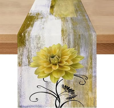 Tafelloper, waterafstotend, outdoor, 33 x 183 cm, modern, afwasbaar, lotuseffect, bruin, retro bloem, boerderij, tafeldecoratie, olieverfschilderij, decoratieve doek voor keuken, feesten, bruiloft
