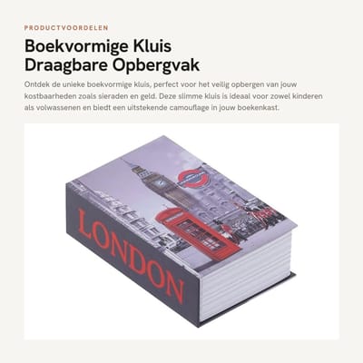 Dailygoods- Boekvormige Kluis - Draagbaar/Geheim Opbergvak - Combinatieslot - Roestvrij Staal - Duurzaam - 18 x 11,6 x 5,5 cm - Boekenkluis