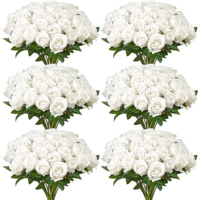 VEVOR Kunstbloemen Rozen, 120 stuks Kunstbloemen, Witte neprozen met stelen, Schuimrozen voor DIY bruidsboeketten Bruids Valentijnsdag Moederdag Huisdecoratie
