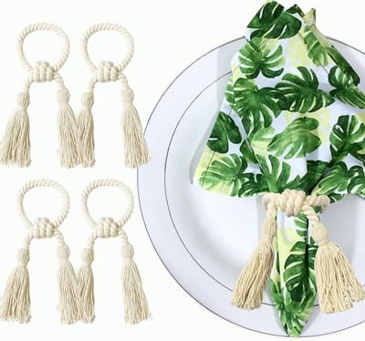 Handgemaakte Woven Servetringen Set van 4, Natuurlijke Gevlochten Touw, Tafeldecoratie voor Bruiloften, Feestjes en Boerderijstijl