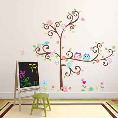 Muurstickers, decoratieve zelfklevende decoratie: Uilen op een bloeiende boom