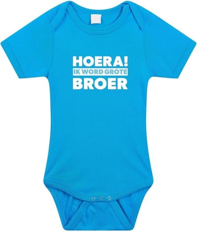 Blauw Hoera ik word grote broer rompertje voor jongens - Zwangerschapsaankondiging 56