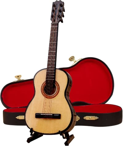 Mini Gitaar Model - Decoratief Speelgoed - Poppenhuis Meubels - Inclusief Koffer Stand - 10cm - Stijl 2