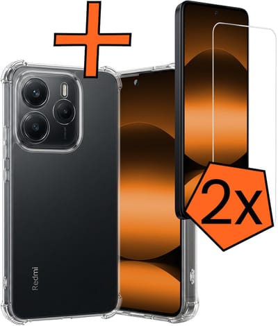 Hoes - Met Screenprotector - 2 Stuks - Geschikt voor Xiaomi Redmi Note 14 5G - Sterk & Shockproof - Siliconen Case - Back Cover - Telefoon Hoes - Shock Proof - Transparant