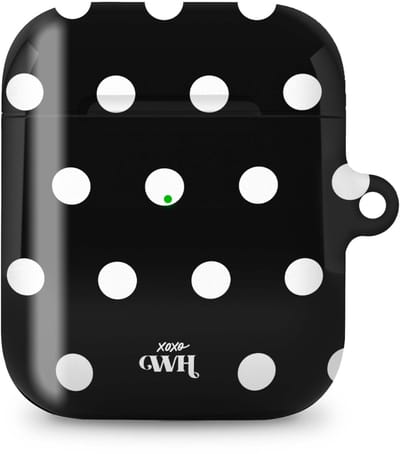 xoxo Wildhearts hoesje geschikt voor AirPods 1 & 2 - Polka Dots (Zwart) - Ook als telefoonhoesje verkrijgbaar - schokbestendige case - koptelefoonhoesje - Beschermhoes met stippenpatroon - Zwart met witte stippen