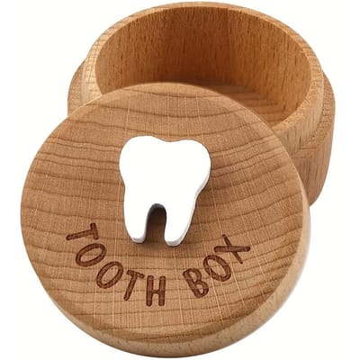 1 pièce Boîte de la Fée des Dents, Jolie Boîte en Bois Sculpté avec Dent 3D, Range les Dents Perdues, Boîte de Rangement Souvenir pour Dent Tombée Cadeau brown