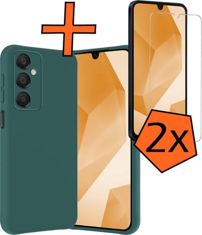 Hoes - Met 2x Screenprotector - Geschikt voor Samsung Galaxy A16 - Sterk & Shockproof - Back Cover - Siliconen Case - Telefoon Hoes - Donkergroen