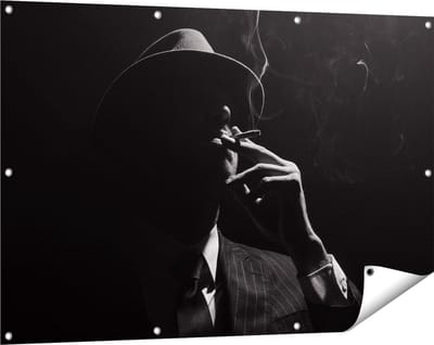Gards Tuinposter Man met Hoed Rookt een Sigaar - 120x80 cm - Tuindoek - Tuindecoratie - Wanddecoratie buiten - Tuinschilderij