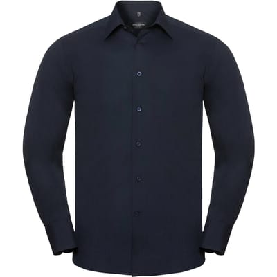 Russell Collectie Heren Lange Mouw Poly-Katoen Gemakkelijke Verzorging op maat gemaakt Poplin Shirt (Franse marine)