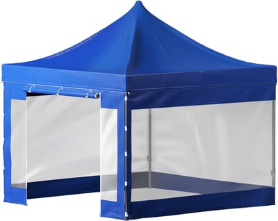 10 x 10 ft pop-up overkappingstent, terraspaviljoen voor buiten met afneembare zijwanden en tas op wieltjes, UV-bestendige waterdichte overkapping voor feestjes