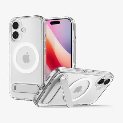 Spigen Ultra Hybrid S MagFit - Hoesje Geschikt voor Apple iPhone 17 - Compatibel met MagSafe - Back Cover met Air Cushion - Uitklapbare Standaard - Transparant Wit
