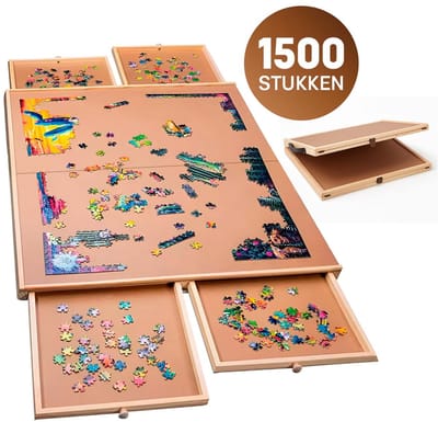 Asawa Puzzelbord Opvouwbaar - Puzzeltafel met Opbergsysteem - 1500 Stukjes - 92x68 cm - 4 Lades - Houten Puzzelplaat - Puzzelmat - Puzzelmap - Portapuzzle