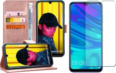 Hoesje geschikt voor Huawei P Smart 2019 - Book Case Kunstleer Wallet Roségoud + Screen Protector Glas