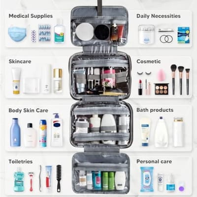 Opvouwbare Cosmetische Reisorganizer met Draaibaar Ophangsysteem