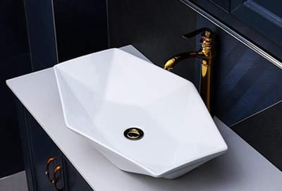 Ovale Opzetwastafel Keramiek Wit Hoekig - Compacte Badkamer Wastafel 56.5x37.5 cm