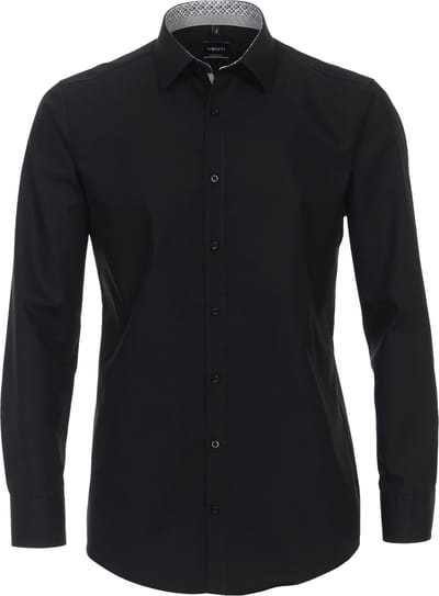 VENTI modern fit overhemd - popeline - zwart - Strijkvriendelijk - Boordmaat: 36