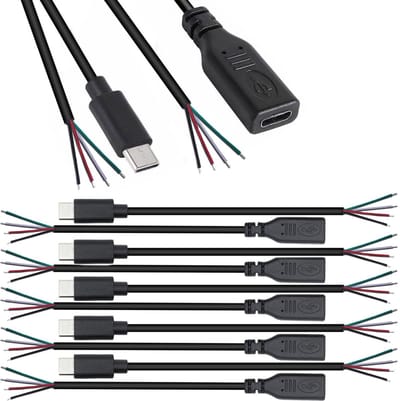 10 Stuks 25cm 28AWG USB Type C Pigtail Voedingskabel 5V 3A voor LED Verlichting en Elektronische Toepassingen