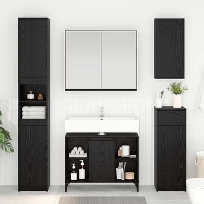 vidaXL - Wastafelkast - met - plank - met - opslag - Zwart - Eiken - 80 - x - 33 - x - 60 - cm