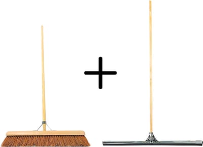 Synx Tools Coco Binnenbezem 60cm + Vloertrekker 75cm met Steel 150cm - Zaalveger – Vloerreiniger – Moppen - Zachte bezem kokos met steel 150cm
