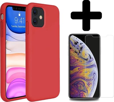 Hoesje - Met Screenprotector - Geschikt voor Apple iPhone 11 - Sterk & Shockproof - Telefoon Hoes - Back Cover - Siliconen Case - Telefoonhoes - Rood