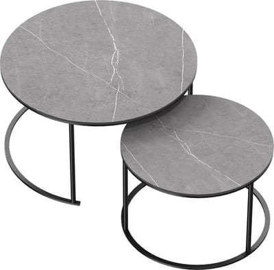 Luxe Salontafel – Koffietafel – Set van 2 – Ronde Moderne Tafel – Marmer Look – Modern Design – 80 & 60 CM Diamater - Onderhoudsvriendelijk