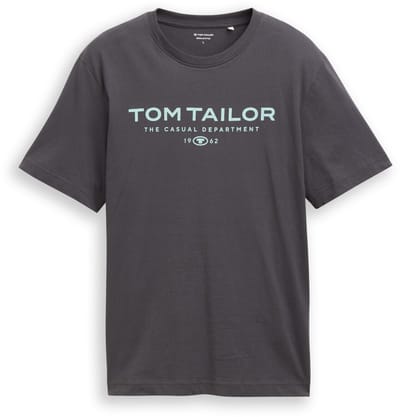 Tom Tailor - Katoenen T-shirt met logo-print - Maat S - Tarmac Grey