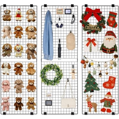 VEVOR Grid Wandpanelen Grid Wall 610 x 11 x 1828 mm 3 stuks Wandrooster Wandgemonteerde Kunstdisplayplank Gemaakt van Koolstofstaal, Fotowand Memobord voor Decoratie Opslag Prikbord Zwart