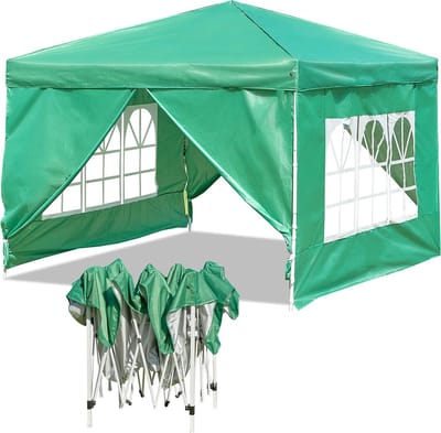 Tuinpaviljoen met Zijwanden - Pop-up Tent - Feestjes en Evenementen - Waterdicht en UV-bestendig - 3x3 Meter - Groen