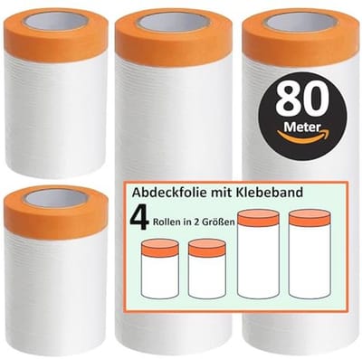 80 meter afdekfolie met plakband voor schilderwerk - 4 rollen