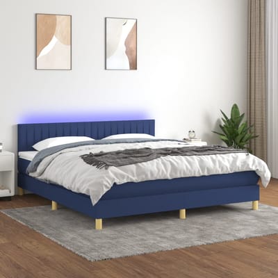 vidaXL - Boxspring - met - matras - en - LED - stof - blauw - 160x200 - cm